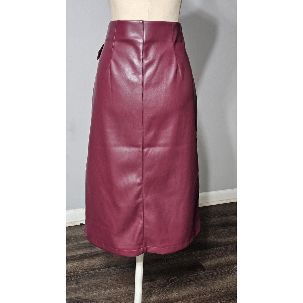 Marc New York Women Burgandy Faux Leather Midi Skirt Size XS - Picture 3 of 11